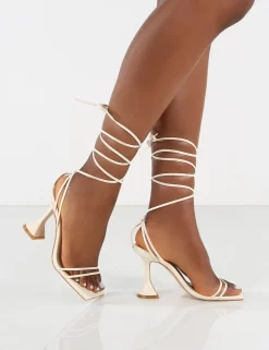Dymond Off White Lace Up Square Toe Cake Stand Heels -Chic Step Shop 0000 DYMOND WHITE PU