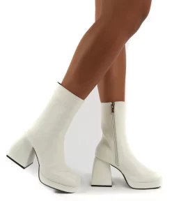 Addilyn White Chunky Heel Ankle Boots -Chic Step Shop 0000 IMAGINE WHITE PU