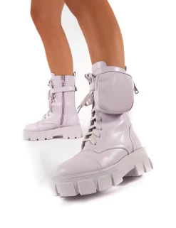 Intention Lilac Wide Fit Chunky Sole Pouch Ankle Boots -Chic Step Shop 0000 INTENTION LILACWF PU 3