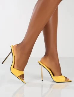Amber X Public Desire Powerful Wide Fit Yellow Croc Metallic Stiletto Heels -Chic Step Shop 0000 POWERFUKWF YELLOW PU