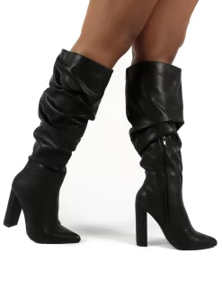 Yours Black Wide Fit PU Heeled Knee High Block Boots -Chic Step Shop 0000 YOURSWF BLK PU