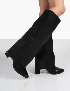 Zendaya Black Pointed Toe Knee High Block Boots 7 Zendaya Black Pointed Toe Knee High Block Boots -Chic Step Shop 000126