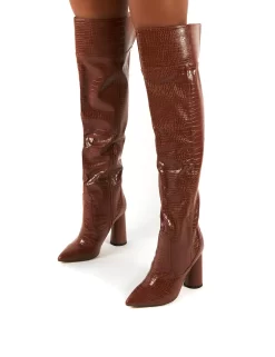 Hometown Wide Fit Tan Croc Over The Knee Heeled Boots -Chic Step Shop 0001 HOMETOWN TAN PU3 90e2bde4 6458 49d1 a476 befadf300116