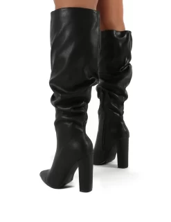 Yours Black Wide Fit PU Heeled Knee High Block Boots -Chic Step Shop 0001 0002 YOURSWF BLK PU2