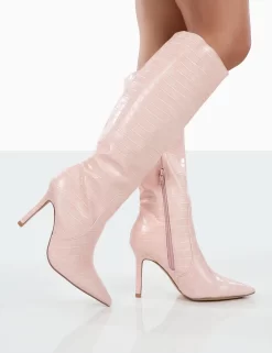 Rosalie Wide Fit Pink Croc Heeled Pointed Toe Knee High Boots -Chic Step Shop 0002 68a9d34b 58da 4ace ac84 afd4623ace7c