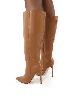 Forgive Tan Pu Wide Fit Heeled Knee High Boots -Chic Step Shop 0002 FORGIVEWF TAN PU2