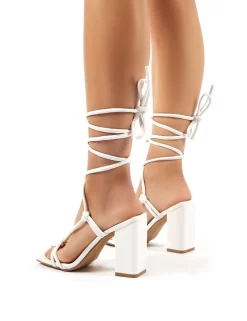 Lois Wide Fit White Strappy Lace Up Block High Heels -Chic Step Shop 0002 lois wf white pu 2