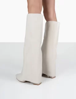 Zendaya Ecru Pointed Toe Knee High Block Boots 6 Zendaya Ecru Pointed Toe Knee High Block Boots -Chic Step Shop 000314