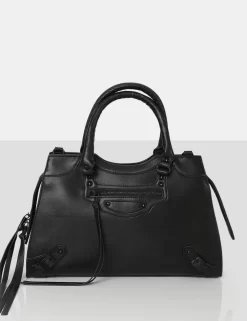 The Willa Black Zip Detail Tote Bag