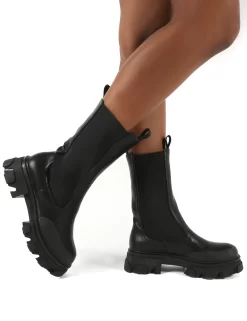 Boston Black Wide Fit Calf High Chunky Sole Boots -Chic Step Shop 0003 BOSTON BLK PU b840a3bc 2270 460b 9d6c 6e5407d9bb13