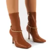 Sacci Camel Wide Fit Chain Detail Square Toe Stiletto Heel Ankle Boots