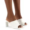 Vice White Pu Wide Fit Square Toe Detail Heeled Mules