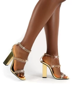 Celebrity Gold Wide Fit Diamante Chain Block Heels -Chic Step Shop 0004 CELEBRITY GOLD PU 26971457 309e 4cf7 9b23 e18cbdd91c27