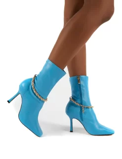 Sacci Blue Wide Fit Chain Detail Square Toe Stiletto Heel Ankle Boots -Chic Step Shop 0004 SACCI BLUE PU bffc49a2 3b1e 444f aec0 d9fde116c10a