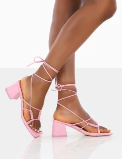 Fanatic Baby Pink PU Square Toe Lace Up Block Mid Heeled Sandals -Chic Step Shop 00052 f6ffc653 ad0e 47a0 8b7d b78f274e0185