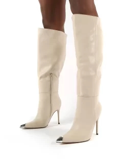 Forgive Stone Pu Wide Fit Heeled Knee High Boots -Chic Step Shop 0005 FORGIVEWF BONE PU3