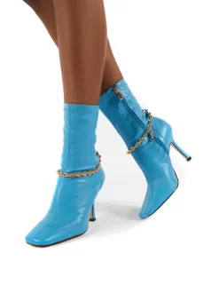 Sacci Blue Wide Fit Chain Detail Square Toe Stiletto Heel Ankle Boots -Chic Step Shop 0005 SACCI BLUE PU3 6cd4115a 0123 403a 9ade 19104b7ac077