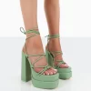 Glow Girl Mint PU Lace Up Platform High Heels