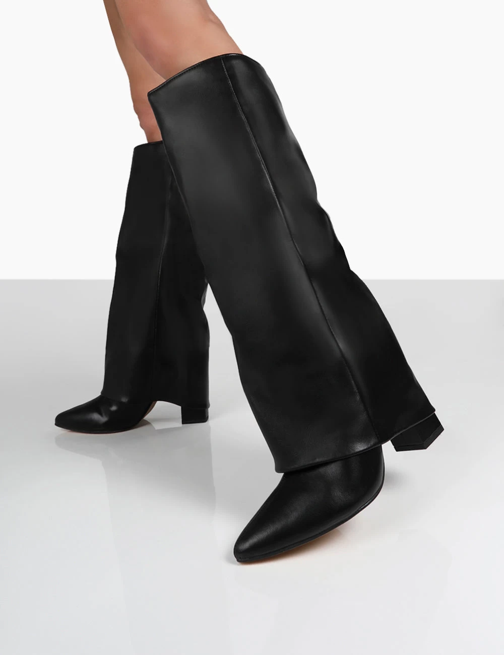 Zendaya Black Pointed Toe Knee High Block Boots 2 Zendaya Black Pointed Toe Knee High Block Boots - Image 2