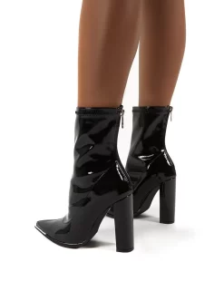 Affection Black Patent Wide Fit Block Heeled Ankle Boots -Chic Step Shop 0006 AFFECTIONWF BLK PU2