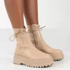 Finale Wide Fit Nude Chunky Sole Ankle Wrap Boots