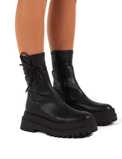Finale Black Wide Fit Chunky Sole Ankle Wrap Boots