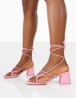 Fanatic Baby Pink PU Square Toe Lace Up Block Mid Heeled Sandals -Chic Step Shop 00081 17341ece 0cc4 4554 9853 b7cf6c82f681