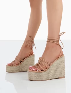 Chakkra Nude PU High Heeled Sandal Espadrilles Wedges -Chic Step Shop 00095
