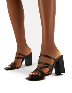 Kalia Wide Fit Black Block Heel Strappy Mules -Chic Step Shop 0009 KALIAWF BLK PU3