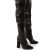 Hometown Wide Fit Black Croc Over The Knee Heeled Boots