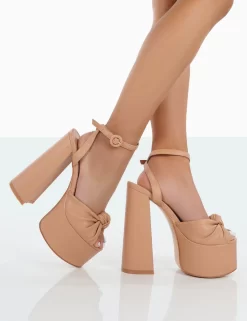 Knot On Nude Pu Knotted Platform High Heeled Sandals -Chic Step Shop 00152 58313481 a876 4a0c 8824 0ba786c489a5