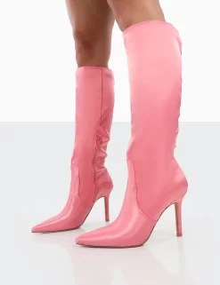 Best Believe Pink Satin Pointed Toe Stiletto Heeled Knee High Boots 6 Best Believe Pink Satin Pointed Toe Stiletto Heeled Knee High Boots -Chic Step Shop 00161 7b570204 042a 40bd 9876 40afc63469b2