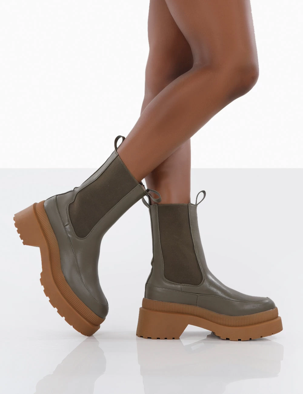 Rise Khaki Platform Chunky Rubber Sole Chelsea Boots 4 Rise Khaki Platform Chunky Rubber Sole Chelsea Boots - Image 4