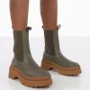 Rise Khaki Platform Chunky Rubber Sole Chelsea Boots