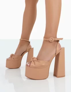 Knot On Nude Pu Knotted Platform High Heeled Sandals -Chic Step Shop 00182 2926b87f d514 45e6 b098 88023167955a