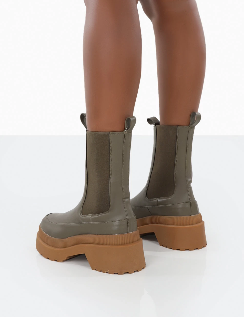 Rise Khaki Platform Chunky Rubber Sole Chelsea Boots 2 Rise Khaki Platform Chunky Rubber Sole Chelsea Boots - Image 2
