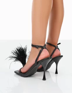Prancy Black Wide Fit PU Feather Square Toe Heels -Chic Step Shop 001911 ea29ccdc 4070 408e aacd cae5cd443ab8