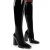 Caryn Black Vinyl Wide Fit Block Heeled Knee High Boots