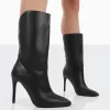 Lisel Black PU Pointed Toe Stiletto Heeled Ankle Boots