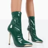 Player Green Patent Stiletto Heel Ankle Boots
