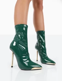 Player Green Patent Stiletto Heel Ankle Boots