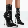 Player Black Patent Stiletto Heel Ankle Boots