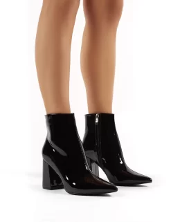 Empire Wide Fit Black Patent Pointed Toe Ankle Boots -Chic Step Shop 0031 empire blk wf pu 1