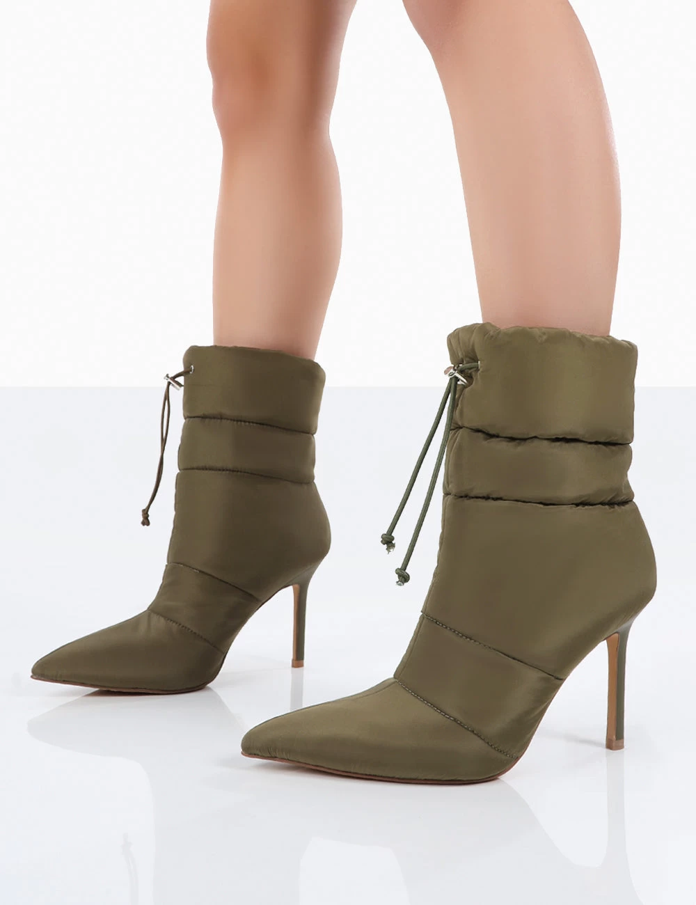 Kenza X Public Desire Reset Green Nylon Stiletto Padded Heeled Ankle Boots 4 Kenza X Public Desire Reset Green Nylon Stiletto Padded Heeled Ankle Boots - Image 4