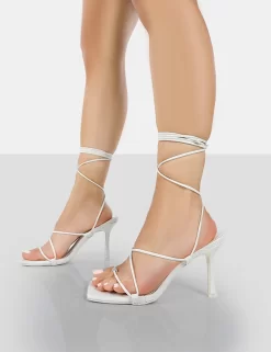 Euphoria White Croc Square Toe Lace Up Mid Heels 6 Euphoria White Croc Square Toe Lace Up Mid Heels -Chic Step Shop 00551
