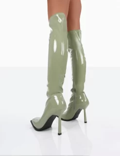 Jenine Green Patent Over The Knee Stiletto Heeled Boots -Chic Step Shop 0057
