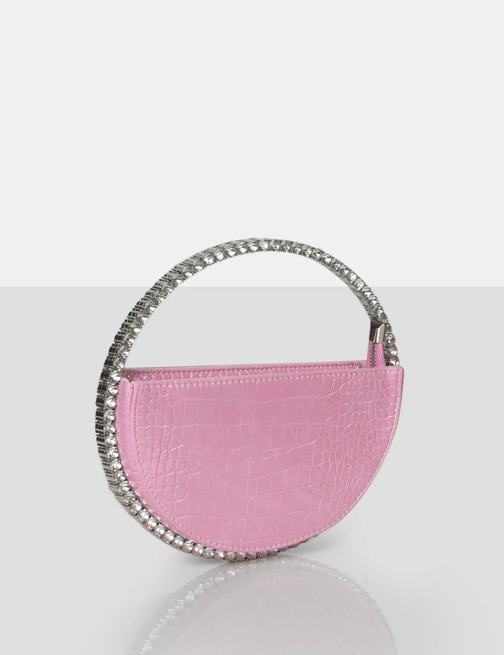 The Alessia Baby Pink Croc Circle Diamante Mini Handbag 2 The Alessia Baby Pink Croc Circle Diamante Mini Handbag - Image 2