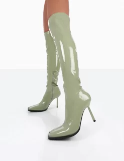 Jenine Green Patent Over The Knee Stiletto Heeled Boots -Chic Step Shop 0061
