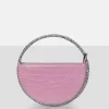 The Alessia Baby Pink Croc Circle Diamante Mini Handbag