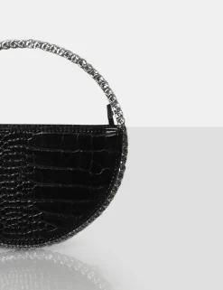 The Alessia Black Croc Circle Diamante Mini Handbag -Chic Step Shop 0065copy